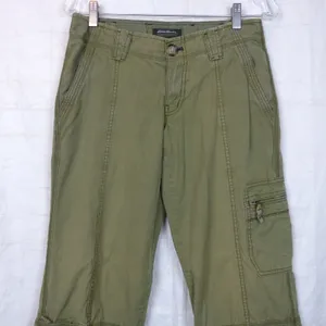Eddie Bauer Utility Cargo Pants Womens 2 Green Roll Tab Convertible Leg Y2K thumbnail 4