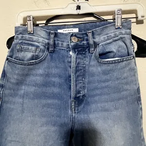 Pacsun Women's Blue Jeans size 24 Ultra High Rise Slim patchwork crop raw‎ hem thumbnail 2