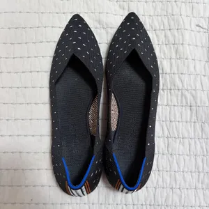 Rothys The Point Black White Micro Dot Pointed Toe Flats 9.5 Stripe Heel‎ EUC thumbnail 2