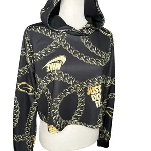 Nike Hoodie Womens Medium Black Gold Chain Print‎ Boxy Loose Fit Just Do It thumbnail 2