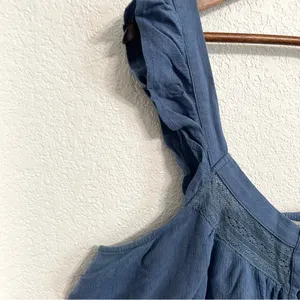 American Eagle Womens Shirt Top Blue Tiered Ruffle Button Front Size XL thumbnail 5