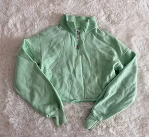 Hollister Mint Green Quarter-Zip Cropped Sweatshirt Size XS thumbnail 1
