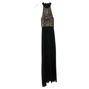 B. Darlin Maxi Dress Womens 6 Black Halter Beaded Chiffon Prom Formal Gown thumbnail 2