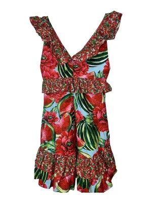 FARM Rio Watermelon Flowers Mini Dress Red Multi Cotton Ruffle Size S thumbnail 4