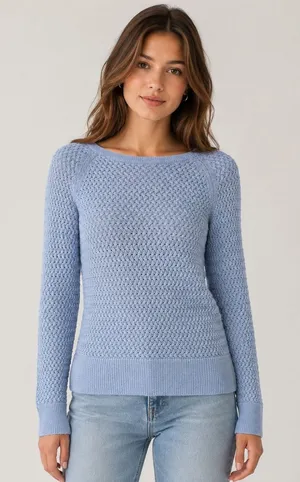 American Eagle Sweater Small Blue Back Zipper Open Knit Raglan Scoop Neck thumbnail 1