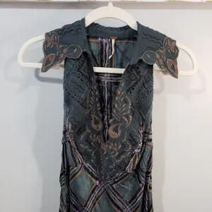 Free People Lana Printed Midi Dress Womens 6 Green Embroidered Boho Maxi Dress thumbnail 4