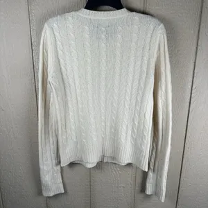 Vintage George 100% Cashmere Cable Knit Sweater Women's Sz Medium Ivory Crewneck thumbnail 4