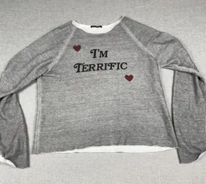 Wildfox T-Shirt Womens M Gray Crew Neck Long Sleeve Fleece I'm Terrific Hearts thumbnail 1