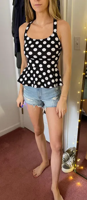 Black With White Polka Dot Peplum Top Size XS thumbnail 1