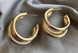 18K Gold Plated Lightweight Chunky Open Gold Hoop Earrings for Women thumbnail 1