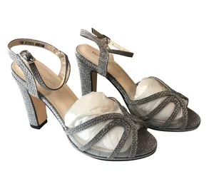Benjamin Walk Touch Ups Sandals Heels Ankle Strap Glitter Metallic Silver 5 thumbnail 1