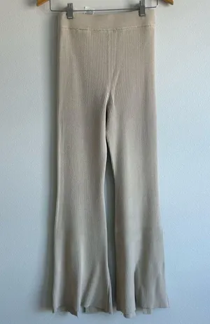 Abercrombie And fitch Tan Ribbed Kick Flare Sweater Pants thumbnail 1