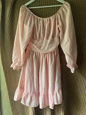Zaful Light Pink Off-Shoulder Long Sleeve Ruffle Dress thumbnail 1