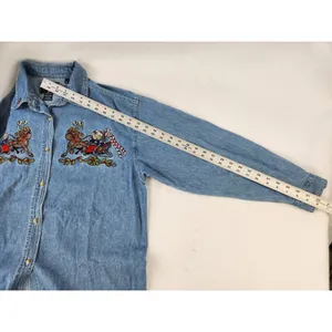 Vintage Embroidered Holiday SOFT Denim Shirt Reindeer Sleigh Bear Teacher Large thumbnail 10