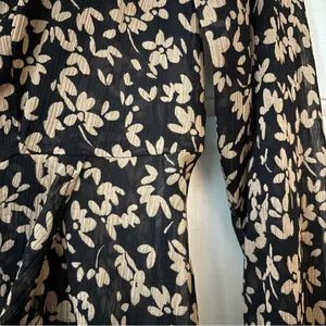 Tommy Hilfiger Crossover Hem Black Tan Floral Midi Dress‎ Sheer Chiffon Size 8 thumbnail 12