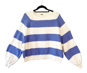 Free People Found My Friend Slouchy Striped Textured Sweater Purple Cream S thumbnail 3