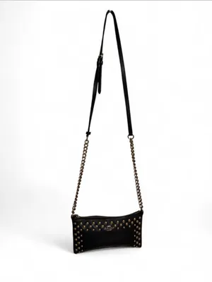 Coach navy blue Leather Studded Crossbody with Gold Chain thumbnail 2