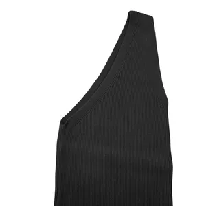 MNG Mango Size Small Black Ribbed‎ One Shoulder Asymmetrical Knit Tank Top thumbnail 2