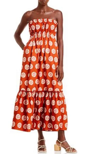 Free People Leanna Bandeau Tube Maxi Dress In Brick Combo Cotton NWT Size Large thumbnail 1
