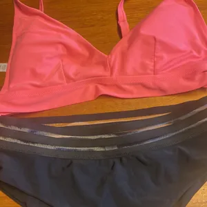 Aerie pink bikini top and black new shein bottom size lg thumbnail 2