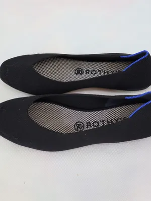 Rothy’s The Flat Women’s 8 Black Knit Ballet Flats Electric Blue Trim Washable thumbnail 3