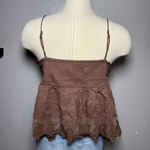 Abercrombie and Fitch Babydoll Lace-Trim Cami, Brown, L thumbnail 2