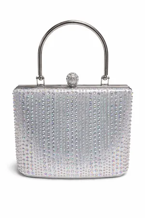 Silver Rhinestone Evening Clutch with Detachable Crossbody Chain Strap thumbnail 2