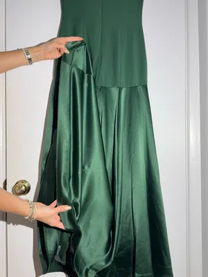 Hutch Anthropologie Strapless Satin Gown in Deep Green Maxi Dress thumbnail 8