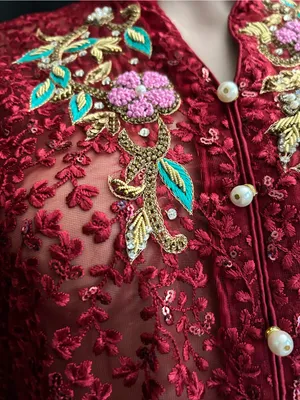Embroidered Red Lace Fit-and-Flare Women's Dress MD thumbnail 11