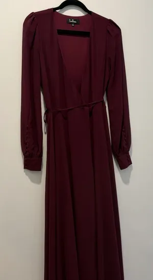 Lulus My Whole Heart Long Sleeve Wrap Dress Women's Small Burgundy Maxi thumbnail 1