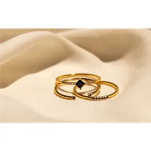 Boutique NEW Dainty‎ 14k Gold Plated S925 Ring Black Melee Stackable Minimalist Band Sz 8 thumbnail 14