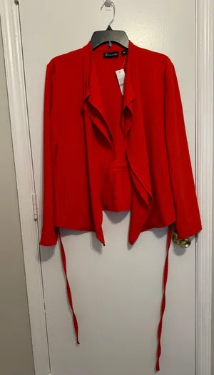New York And Company New! Orange Belted Open Front Blazer Size L thumbnail 7