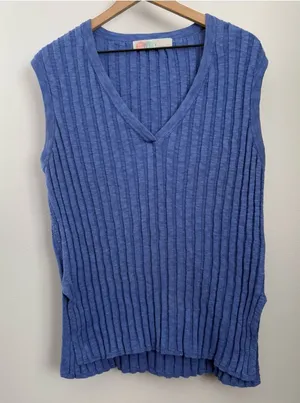 Free People Large Veda Long Sweater Vest Blue Iris Beach Resort Vacation Relaxed thumbnail 1