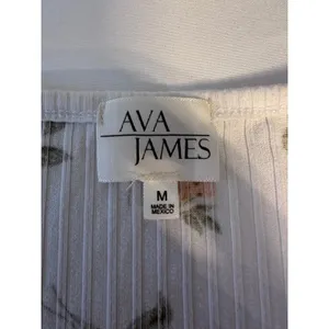 Ava James Womens Floral Mixed Media Ribbed V-Neck Tank Top White Orange Size M thumbnail 5