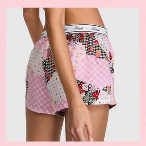 PINK VICTORIA’S SECRET Silky Pajama Shorts Patchwork Gingham Berries Floral M thumbnail 4