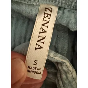 Boho Dusty Blue Gauze Shortalls Romper Acid Wash Cotton Cottagecore Small Zenana thumbnail 4