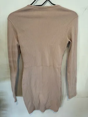 PRETTYLITTLETHING Nude Ribbed Long-Sleeve Bodycon Dress thumbnail 2