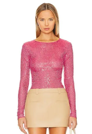 NWT Free People x Intimately FP Gold Rush Long Sleeve In Hot Pink Combo thumbnail 2