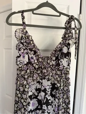 Lulus NWT Black Lavender Floral Ruffle Tie Strap Maxi Dress S thumbnail 9
