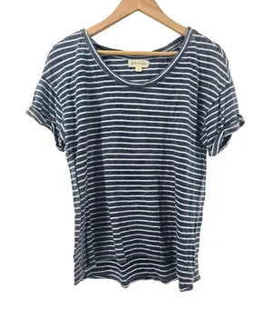 Cloth & Stone T-Shirt Womens Small‎ Blue Striped Scoop Neck Cuffed Cotton thumbnail 1