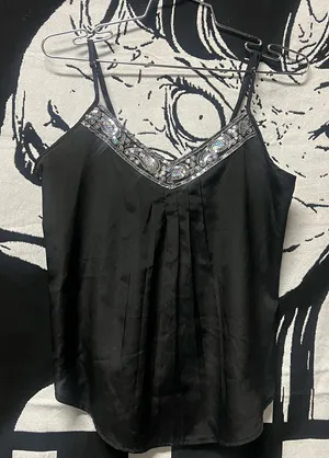Black Embellished Spaghetti Strap Top Size M thumbnail 1