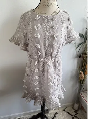 &merci Floral Pom Pom Aline Dress Medium Grey Short Sleeve‎ Mini New thumbnail 1