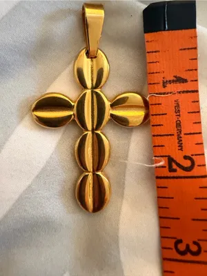 Gold Cross Pendant Necklace - Polished Oval Bead Design NWOT thumbnail 4