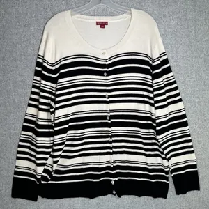Merona Size 2 Womens Cardigan Sweater‎ Striped Long Sleeve Button Cream Black thumbnail 1