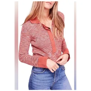 Free‎ People Making Memories Collared Sweater Women's Size L Orange Preppy thumbnail 4