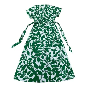 Coastal White Green Botanical Cotton Maxi Shirt Dress Belted Pockets Zara M thumbnail 11