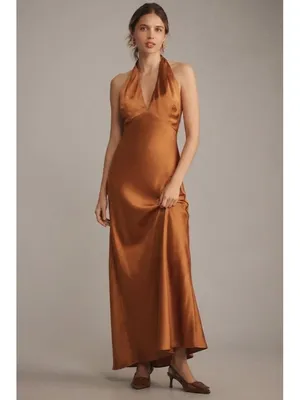 NWT Reformation Daniela in Copper Silk Halter Maxi Dress 4 thumbnail 3