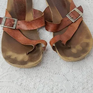 Yokono slip on leather toe sandals tan brown sz 8 thumbnail 2