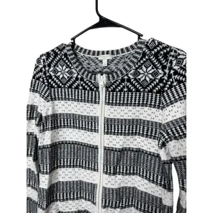 Talbots Cardigan Sweater Womens Small‎ Black White Striped Zip Up Knit thumbnail 2