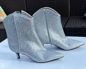 On 34th Aatira Tulip Silver Glitter Ankle Booties NEW thumbnail 1